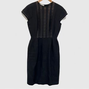 Albert Nipon Vintage Linen Black Lace Detail Knee Length Dress Size 6